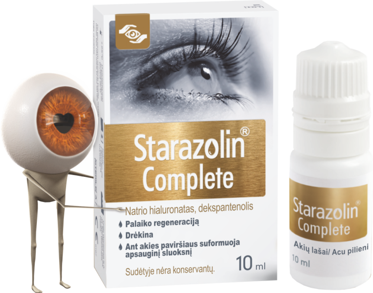 Starazolin Complete drėkinamieji akių lašai. Be konservantų su natrio hialuronu ir dekspantenoliu