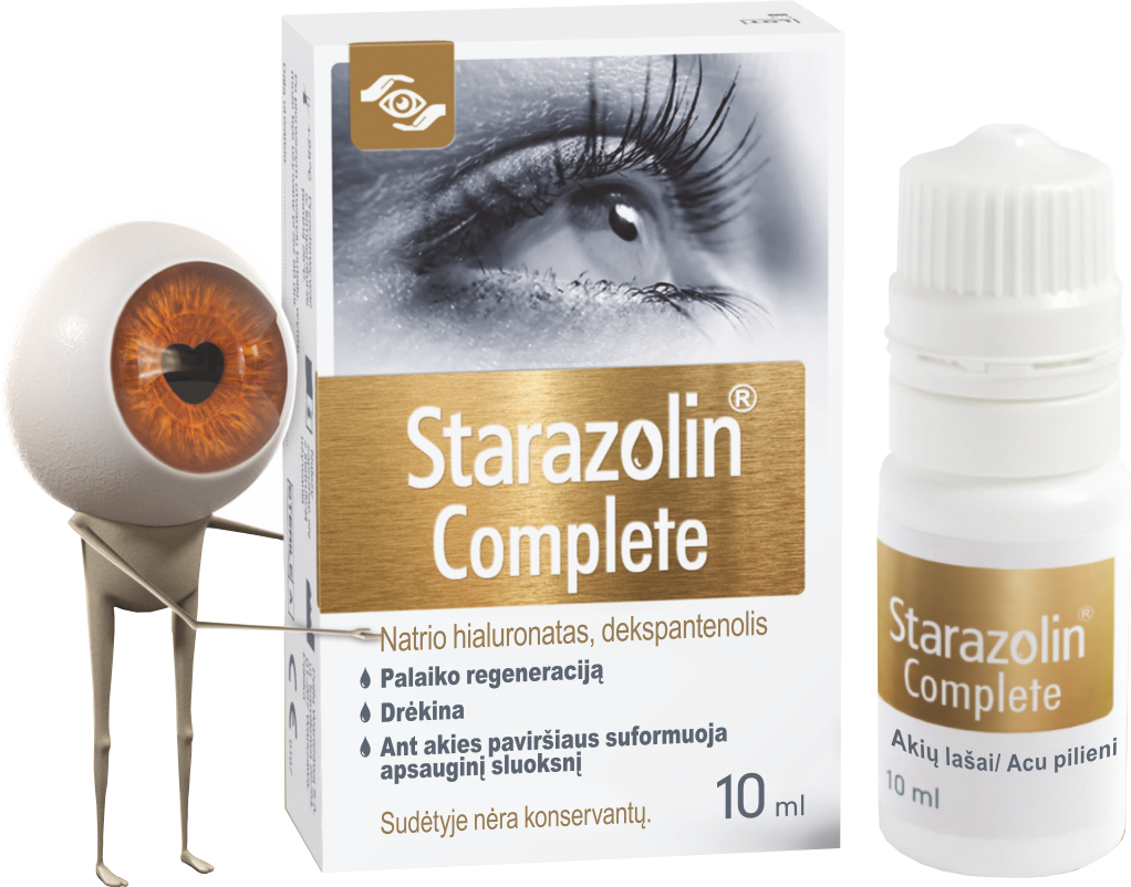 Starazolin Complete drėkinamieji akių lašai. Be konservantų su natrio hialuronu ir dekspantenoliu